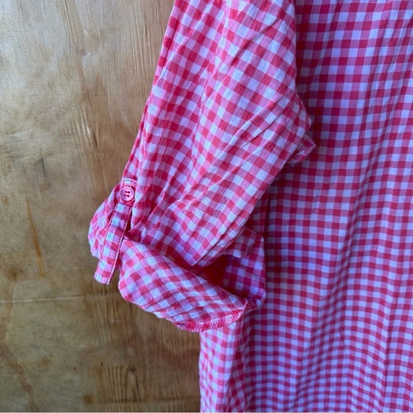 Lane Bryant Pink Plaid Seersucker Gingham Long Sleeve button down Collared shirt - Picture 5 of 12